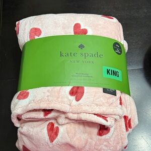 Kate Spade Pink and Red Heart Plush Blanket